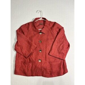 J Jill Swing Jacket 3/4 Sleeve Linen Silk Women Large Petite Rhubarb Button